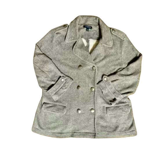 Banana Republic Large Lightweight Gray Double Breasted LS Peacoat Jacket Preppy - Picture 1 of 5